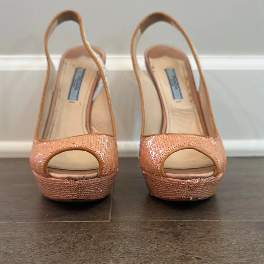 💖Prada Sequin Paillete Peep-Toe Slingback Heels - Picture 3 of 11